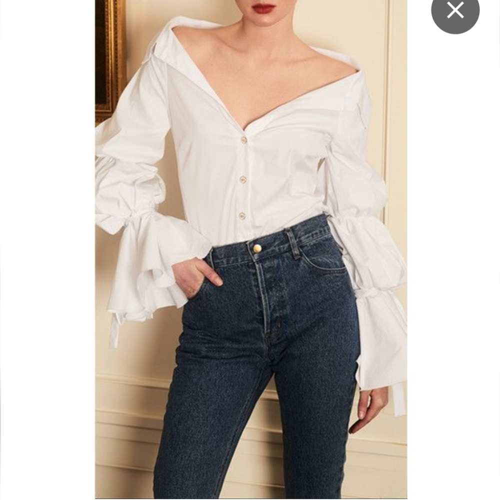 Caroline Constas Marguerite Blouse sz XS White Shirt Top Button Up Coquette